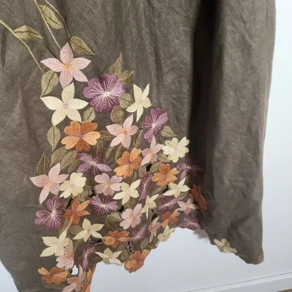 Green Floral Emboirdered Midi Dress Fairy Goblincore Whimsical Artsy Sleeveles S - Picture 4 of 12